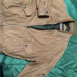 Men's Tan Leather Bomber Jacket